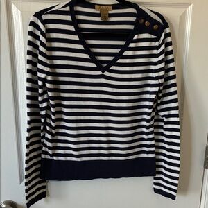 Boater Striped V-Neck Sweater with Button Detail